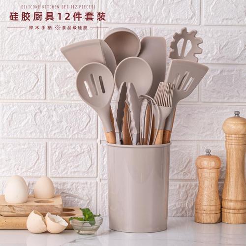 食品級(jí)木柄硅膠鏟子不粘鍋專用鍋鏟家用炒菜鏟勺子耐高溫廚具套裝